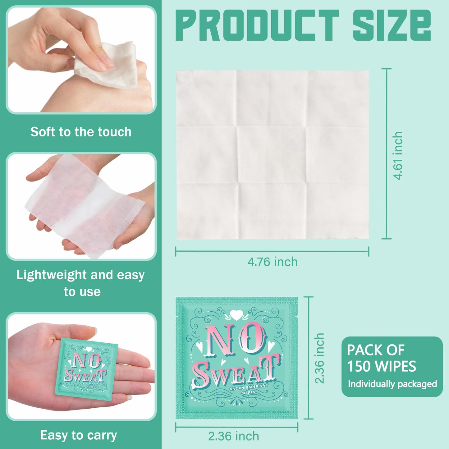 BUAEL Travel Deodorant 150 pieces of Antiperspirant deodorant Wipes And Body Wipes Individually Wrap Hypoallergenic Mini Deodorant Underarm Sweating And Travel To Clean Skin For Female Male Teenagers