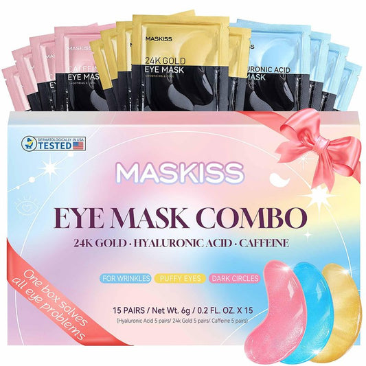 Maskiss Under Eye Patches (15 Pairs), 3 Colors Eye Masks Gift Set for Dark Circles Puffy Eyes, Undereye Bags and Wrinkles, Self Care Gifts for Birthday & Bachelorette Party