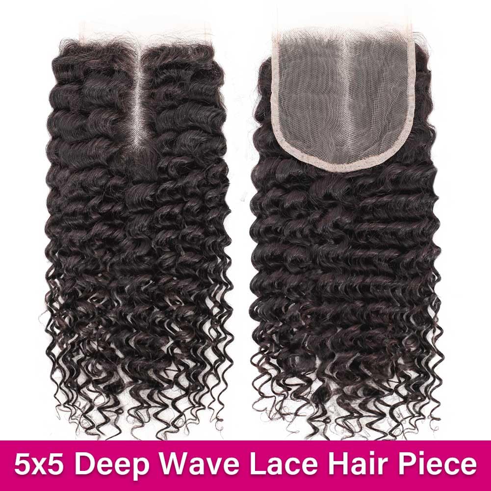 Omswet 5x5 HD Lace Deep Wave Closure Human Hair SKINLIKE 0.1mm Ultra-Thin Invisible HD Lace Pre Plucked Small Knots Closures 12A Unprocessed Brazilian Virgin Remy Hair Wet And Wavy 10 Inch