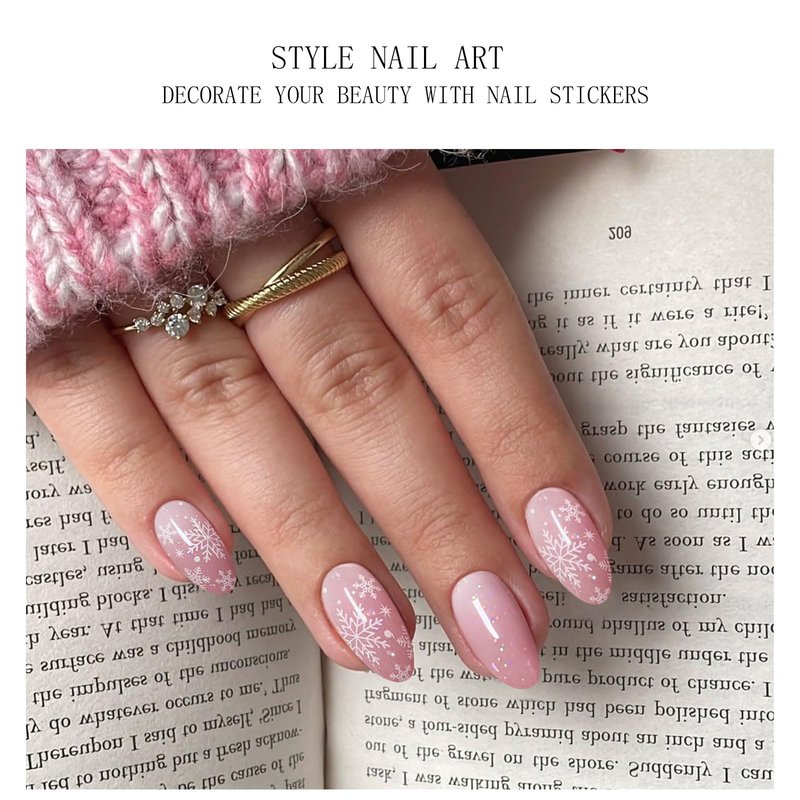 JMEOWIO Gel Nail Stickers Christmas Snowflake Semi Cured Gel Nail Strips Wraps UV/LED Nails Art Design Decoration Accessories