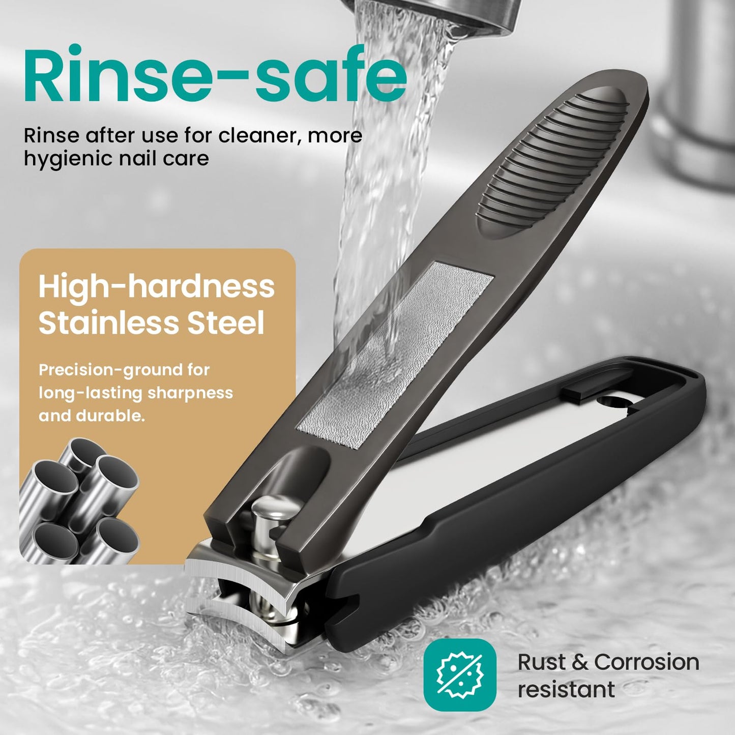 THRAU Anti-Splash Nail Clippers, Stainless Steel Toenail and Fingernail Clipper for Men & Women, Sharp Nail Cutter for Thick Nails, Gifted with Nano Glass Nail File (Large)