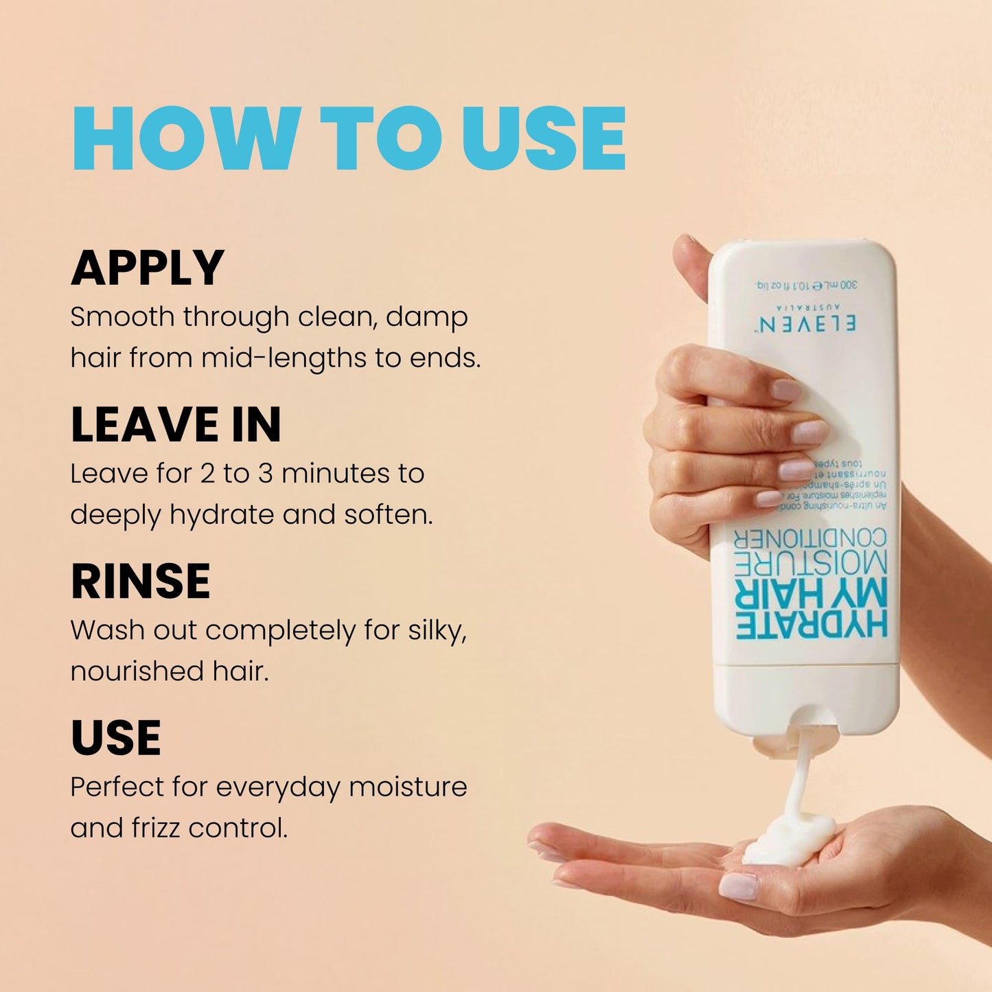 ELEVEN AUSTRALIA Hydrate My Hair Moisturizing Conditioner for Women & Men - Hydrating Conditioner for Dry & Damaged Hair, Restores Hydration & Shine, Color Safe, Sulfate & Paraben Free - 10.1 fl oz