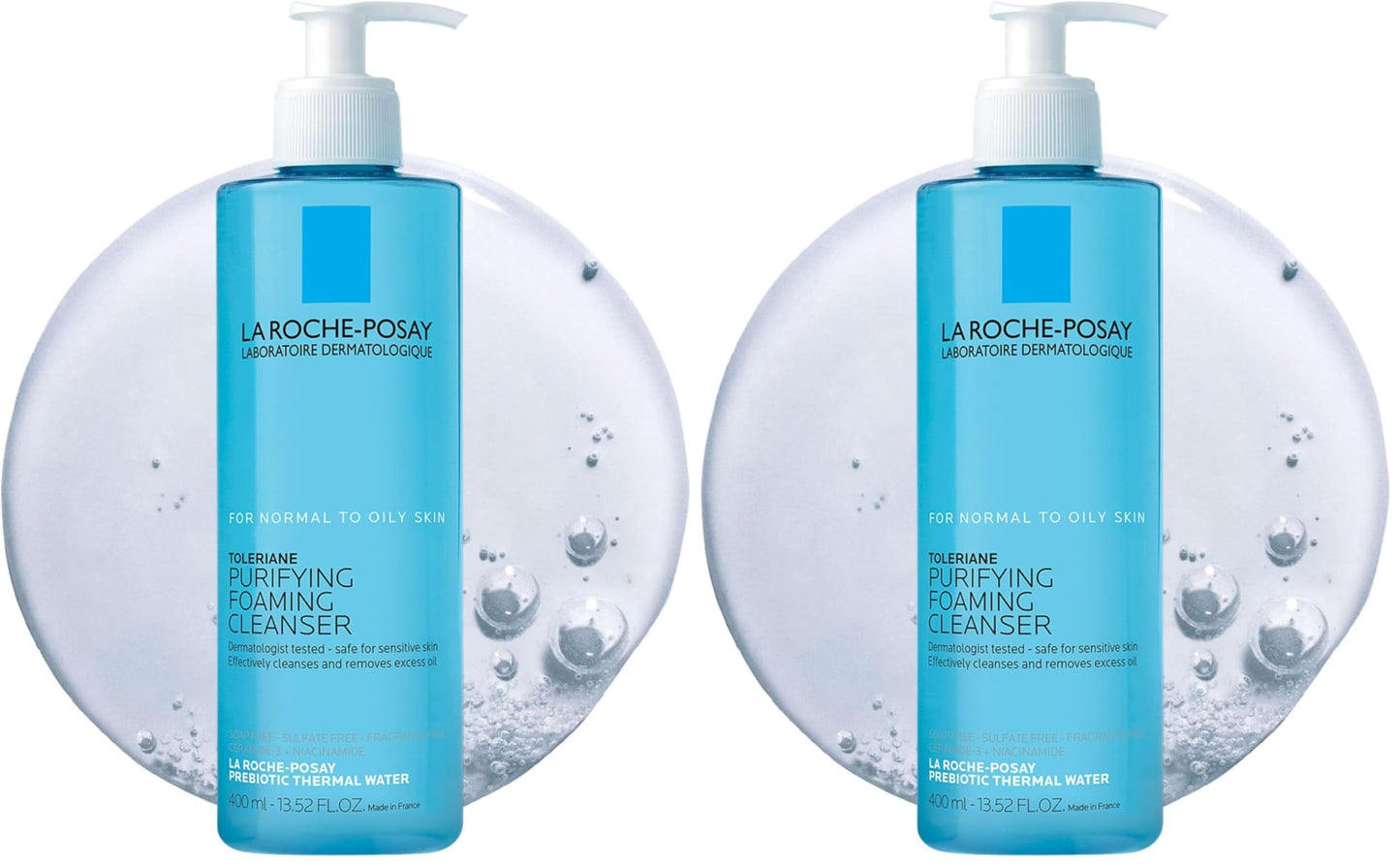 La Roche-Posay Toleriane Purifying Foaming Facial Cleanser,Oil Free Face Wash-Women &Men with Niacinamide+Ceramides,Pore Cleanser Safe For Sensitive Skin,Won’t Dry Out Skin,Soap Free,400ml,(Pack of 2)