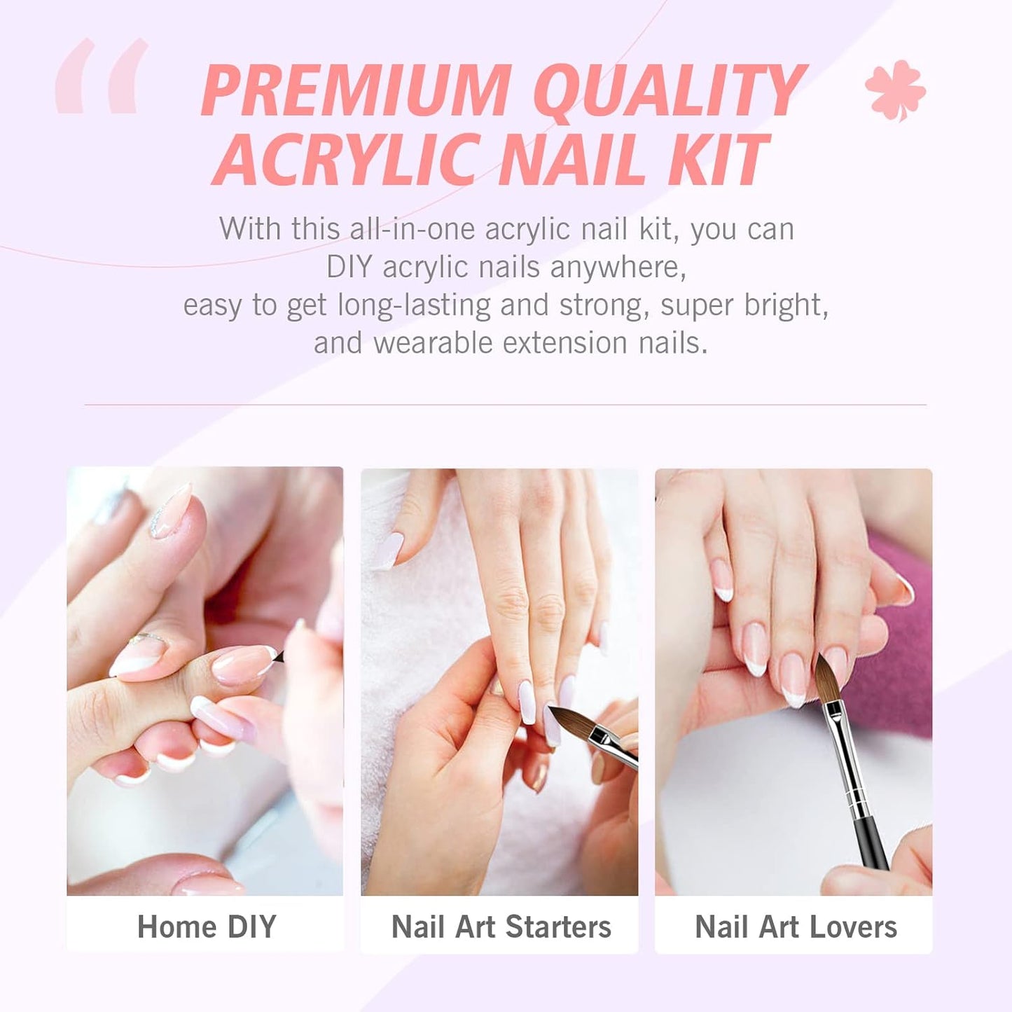 Acrylic Nail Kit - 120ml Liquid & 30g Clear Pink White Powder Set | 5 Size Brushes for Professional Nail Art