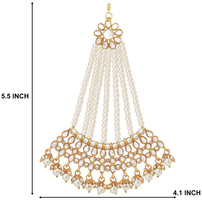 Aheli Faux Kundan Pearls White Maang Tikka Matha Patti Indian Traditional Bollywood Jewelry Gift for Women