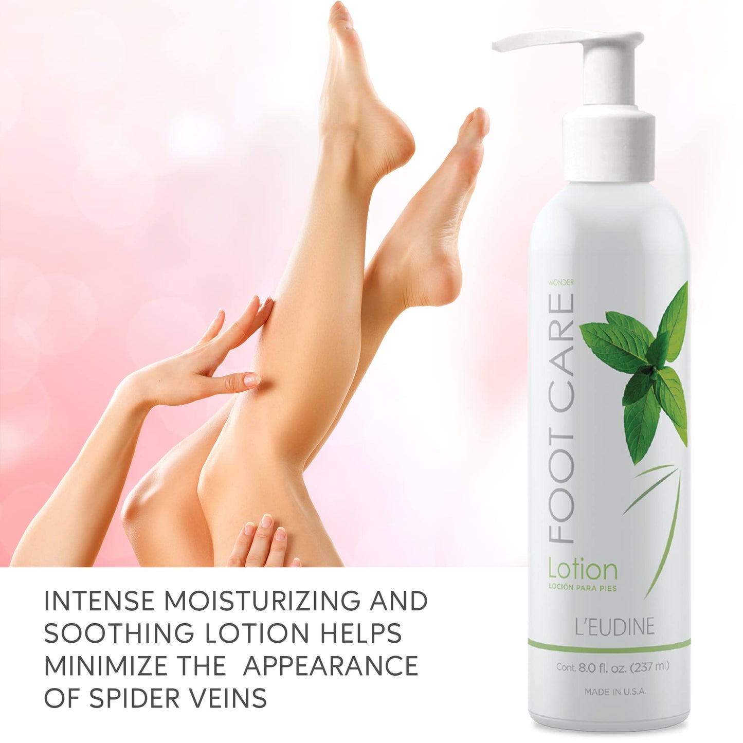 L'eudine Foot Lotion - Foot Care Cream with Arnica, Cocoa Seed Butter, Vegetable Glycerin, Mint for Dry Cracked Feet and Calluses - Refreshing and Moisturizing - 8 fl oz