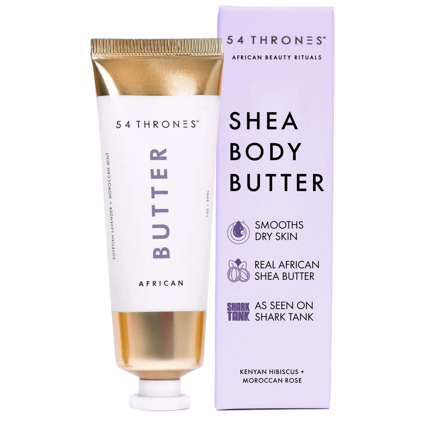 54 Thrones Mini African Beauty Shea Butter, Intensive Dry Skin Support, Moisturizing Body Butter for Women, Moisturizing Body Cream, Locks in Moisture, Egyptian Lavender + Moroccan Mint, 1 oz