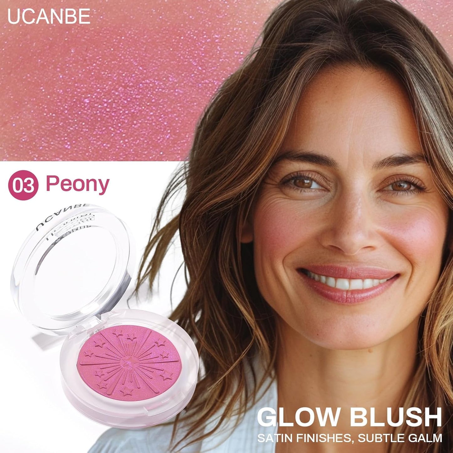 UCANBE Baked Blush Palette - Silky Blendable Powder for Natural Glow | 03 Peony