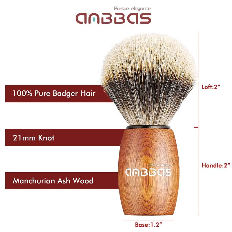 Anbbas Badger Hair Shaving Brush with Wood Handle,Large Soap Bowl,Stainless Steel Shaving Stand and 3.5 oz Natural Shaving Soap Puck Refill for Men