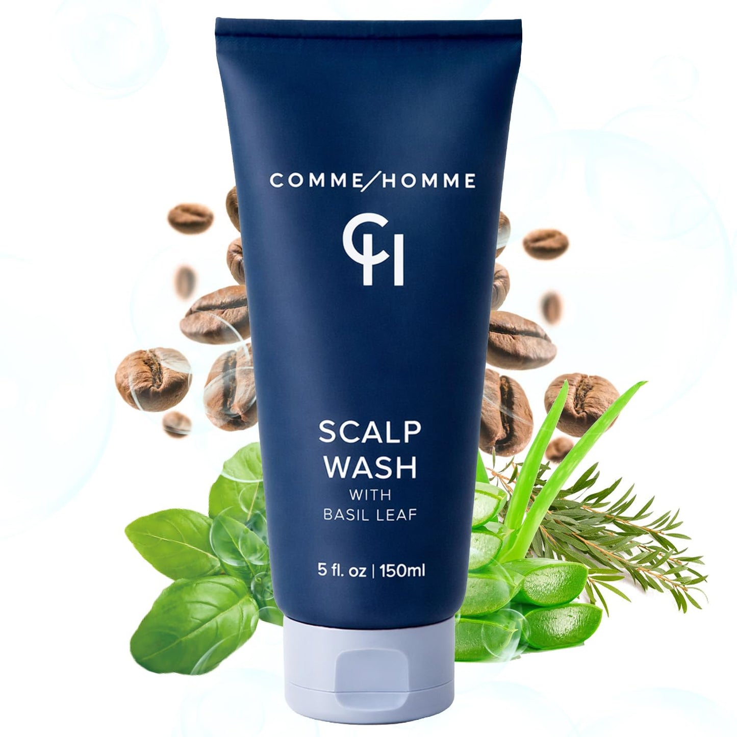 **Hydrating Scalp Wash for Bald Men - Gently Cleanses & Soothes with Basil, Aloe & Caffeine | 5 fl. oz / 150 ml**