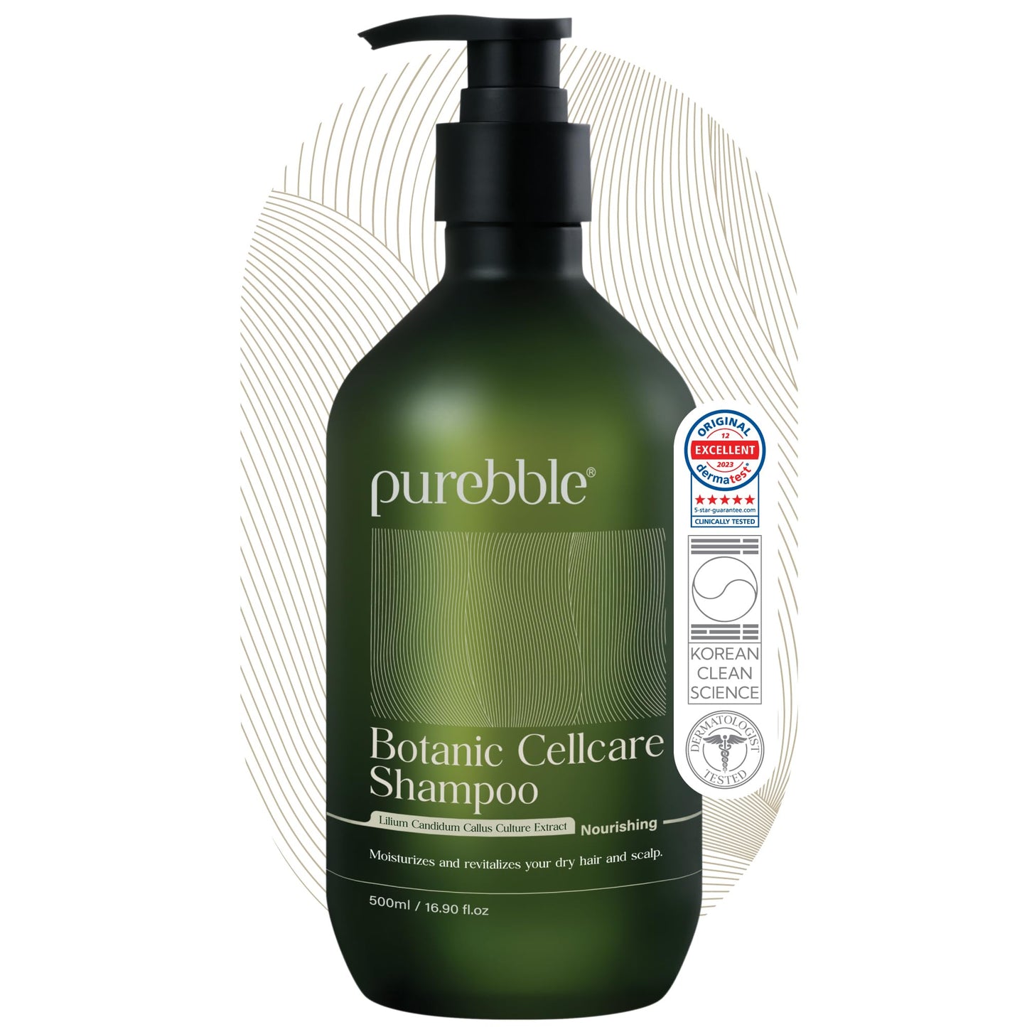 PUREBBLE Nourishing Botanic Cellcare Shampoo 500ml, 16.90 fl oz | Sulfate-Free, Paraben-Free and Color-Safe | pH Balancing