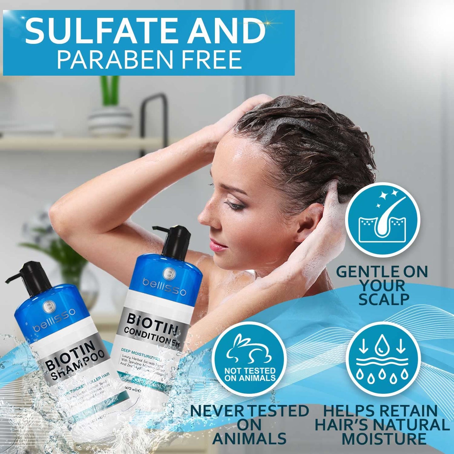 BELLISSO Biotin Shampoo and Conditioner Set and Biotin Hair Thickening Serum
