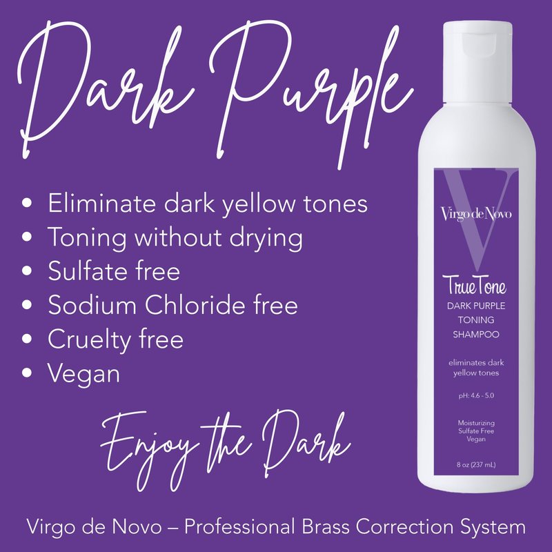 Virgo de Novo Dark Purple Toning Shampoo Neutralizes Dark Yellow & Brassy Tones, Brightens Blonde, Silver & Grey Hair, Sulfate-Free, Color-Safe, Non-Drying (8 oz)