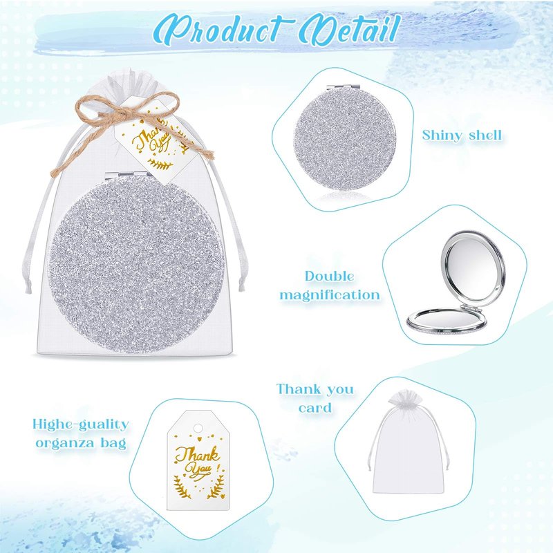 Chunful 30 Sets Compact Magnifying Mirrors Gifts with Thank You Card and Rope Quinceanera Party Favors for Guests Bridal Shower Wedding Souvenir Bridesmaids Mother's Day (Silver)