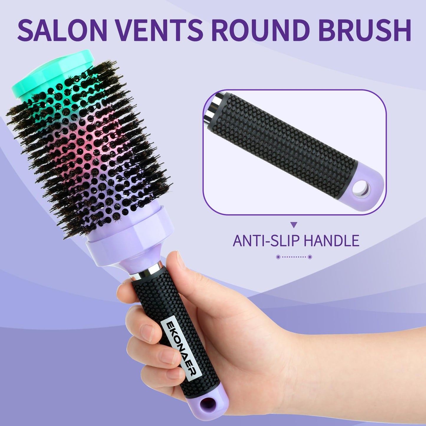 EKONAER Round Hair Brush - 2.1 Inch Thermal Ceramic Brush for Blow Drying & Volume, Soft Bristles with Enhanced Texture, for Curling and Shine