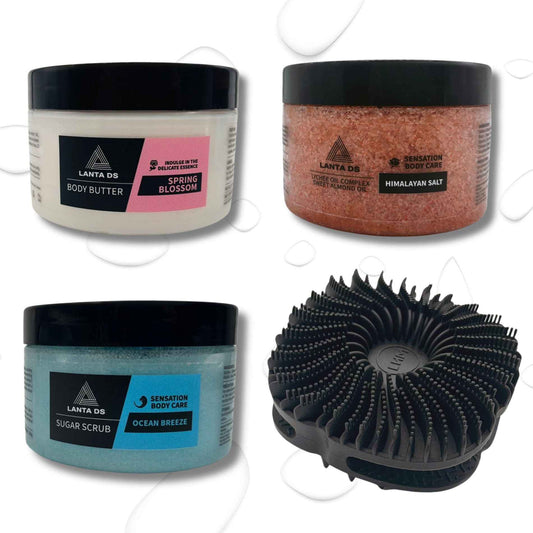 Body Scrub Set - Body Exfoliator - Himalayan Salt Scrub - Butter Scrub and Sugar Scrub - Exfoliating Wash set - Skin Care Set - All Skin Types with Scrubber Silicone