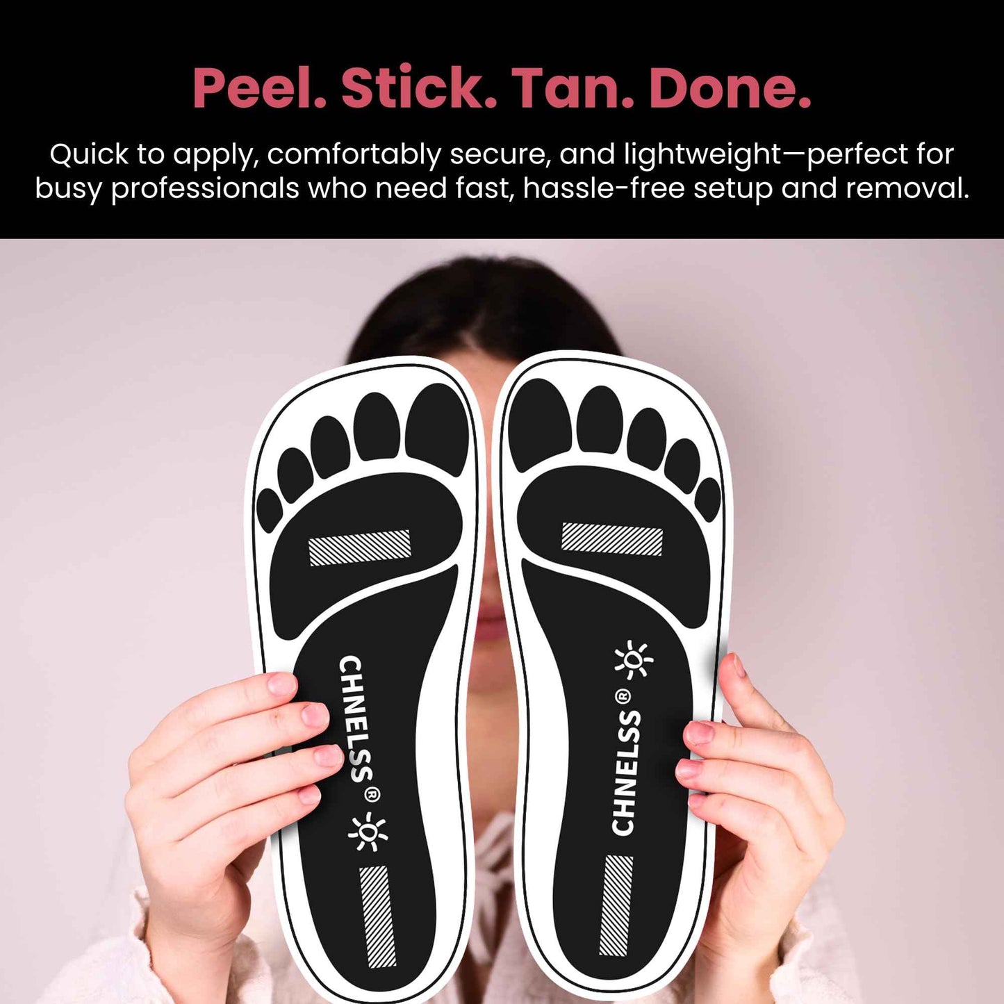 CHNELSS Black 60Pairs(120Feet)Disposable Spray Tanning Feet Pads for Hygienic Foot Protectors, Comfortable & Non-Slip, One Size, Medium Deep Skin Tone