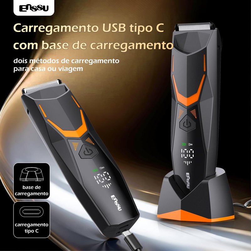 ENSSU Manscape Body Hair Trimmer for Men with LED Light for Balls/Pubic/Groin/Legs/Chest, IPX7 Waterproof Body Groomer with Ceramic Blade, Fast Charging Shaver for Wet or Dry Use