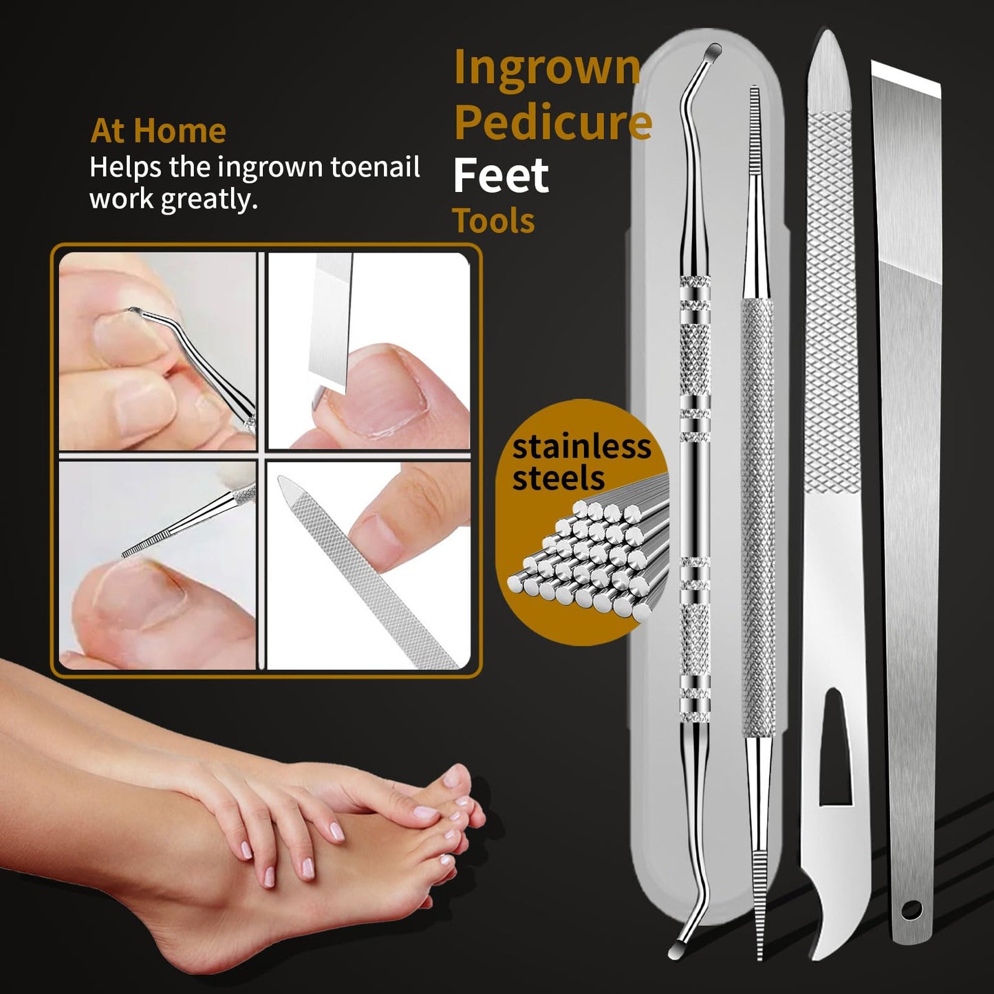 EBEWANLI Toe Nail Kit, 7PCS Pedicure Tools for Feet, Heavy Duty Toenail Clippers for Thick Toenails or Ingrown Toenail Removal, Professional Nail Nippers Cutters with Non-Slip Handle for Seniors