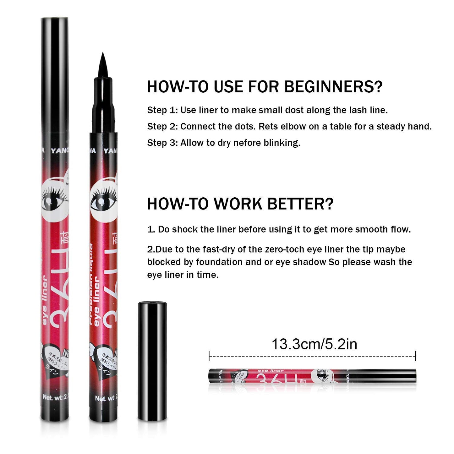 Gnker Eyeliner Waterproof Professional Liquid Long Lasting Cosmetics Eye Liner Pen Black 12 pcs