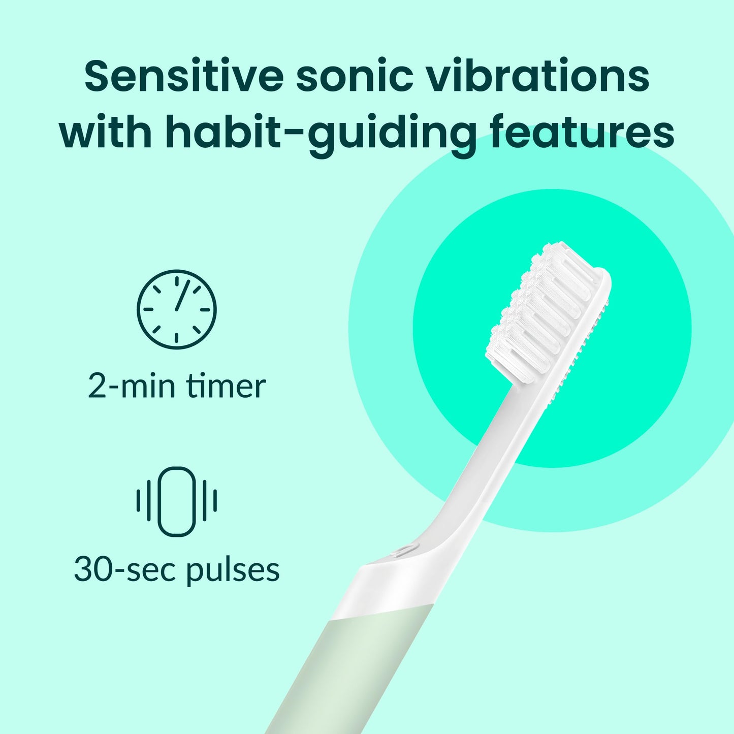 Quip Sonic Electric Toothbrush for Adults with Timer - Includes Travel Case & Replacement Brush Head - 3 Month Battery Life, Plastic Handle - Sage