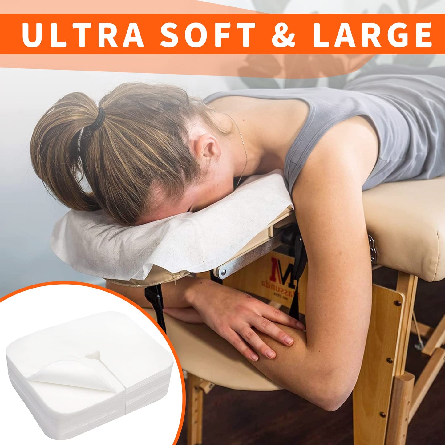 Sheikbeba 300 Count Disposable Face Cradle Covers, Massage Face Covers Medical-Grade Ultra Soft Large Headrest Covers for Massage Tables & Massage Chairs