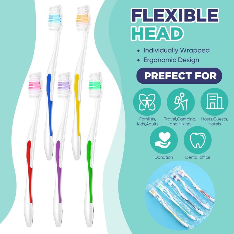 Chengu 150 Pack Individually Wrapped Bulk Toothbrush Disposable Travel Colorful Soft Bristle Ergonomics Handle Toothbrush for Travel, Hotel, Donation,Homeless