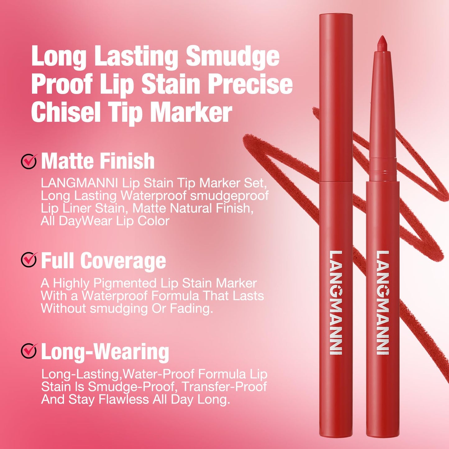 LANGMANNI 12 Colors Sculpting Matte Velvet Lip Liner Set,Smooth Creamy Texture,Waterproof And High Pigmented For Women Daily Application Lip Makeup
