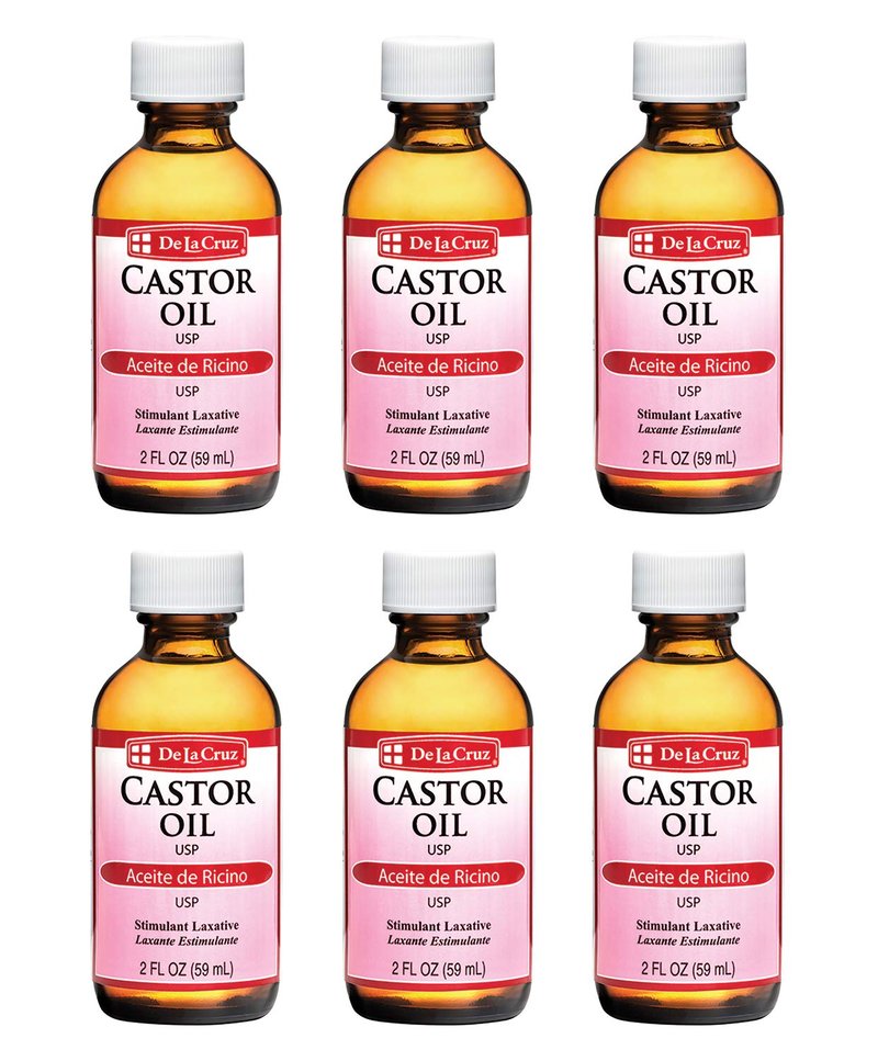De La Cruz Castor Oil - 100% Pure Hair & Skin Treatment | USP Grade, 2 FL OZ (6 Glass Bottles)