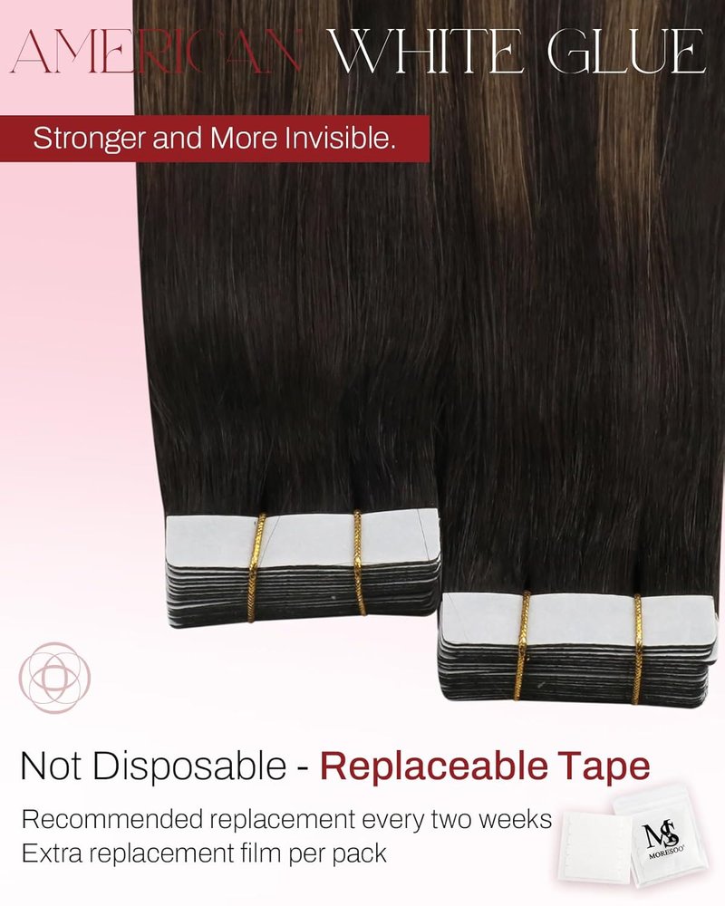 Tape In Hair Extensions - Human Hair Balayage Brown Rooted - 18 Inch, 20pcs, 50g