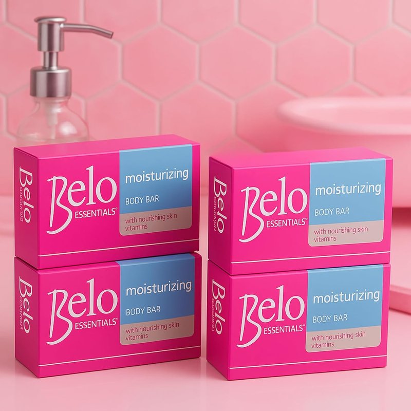 Belo Essentials Moisturizing Body Bar | Gentle Cleansing & Hydrating Skincare - 4 Bars, 135g Each
