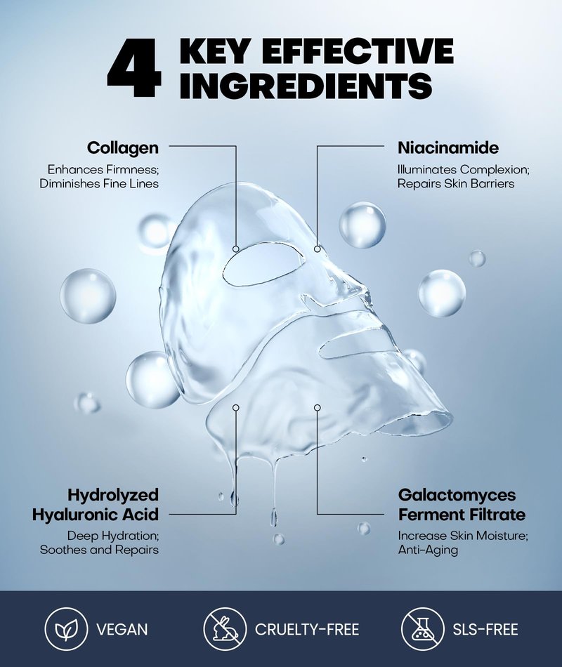 Srripo Radiant Glow Collagen Face Mask - Real Deep Overnight Face Masks Skincare with Hyaluronic Acid, Galactomyces Ferment & Vitamin E, Facial Mask for Hydrating, Firming, Plumping & Anti-Aging Flax