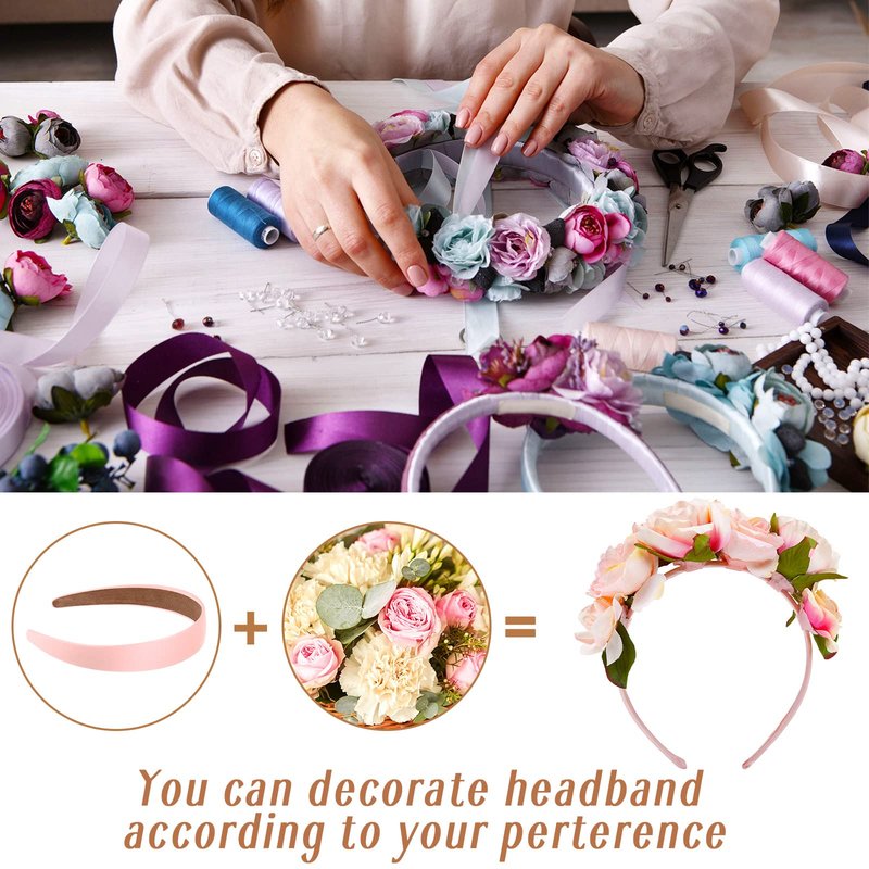Janinka 36 Pcs Hard Headbands Bulk Plain Satin Headband Hard Headbands 1.2 Inch/ 3 cm Non Slip Ribbon Decor DIY Hair Holiday Costume Accessories for Women