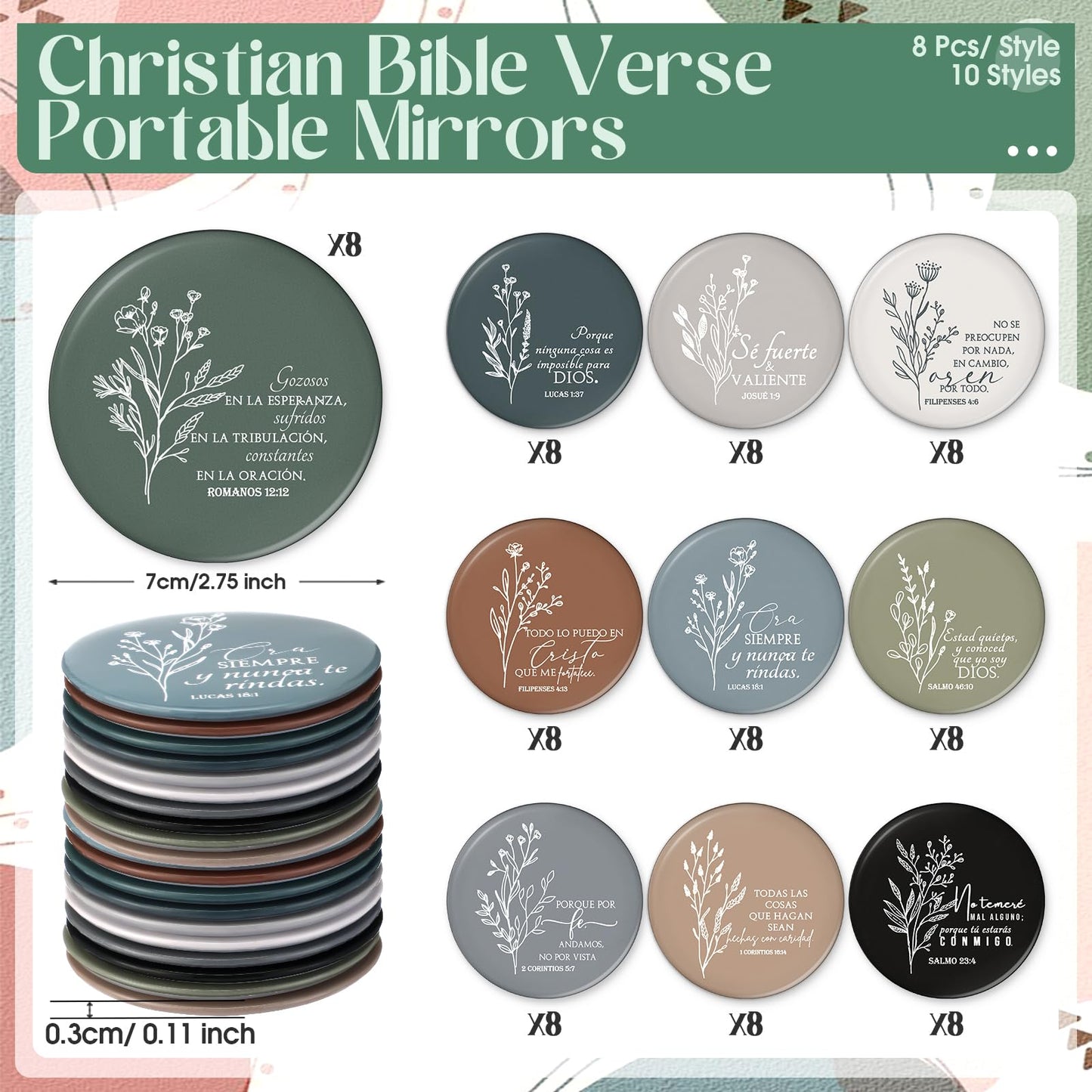 GlikCeil 80 Pcs Christian Compact Mirror Bulk for Women Inspirational Bible Verse Pocket Mirrors Mini Purse Makeup Mirror Christian Church Gift for Women VBS Church Party Favor (Spanish Bible)