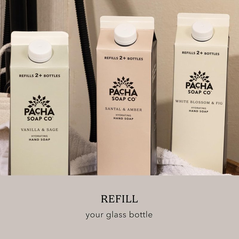 Pacha Soap Co. Liquid Hand Soap - Hydrating Vanilla & Sage, Clean Ingredients | 2-Pack (12.5 fl oz Bottle, 32 fl oz Refill)