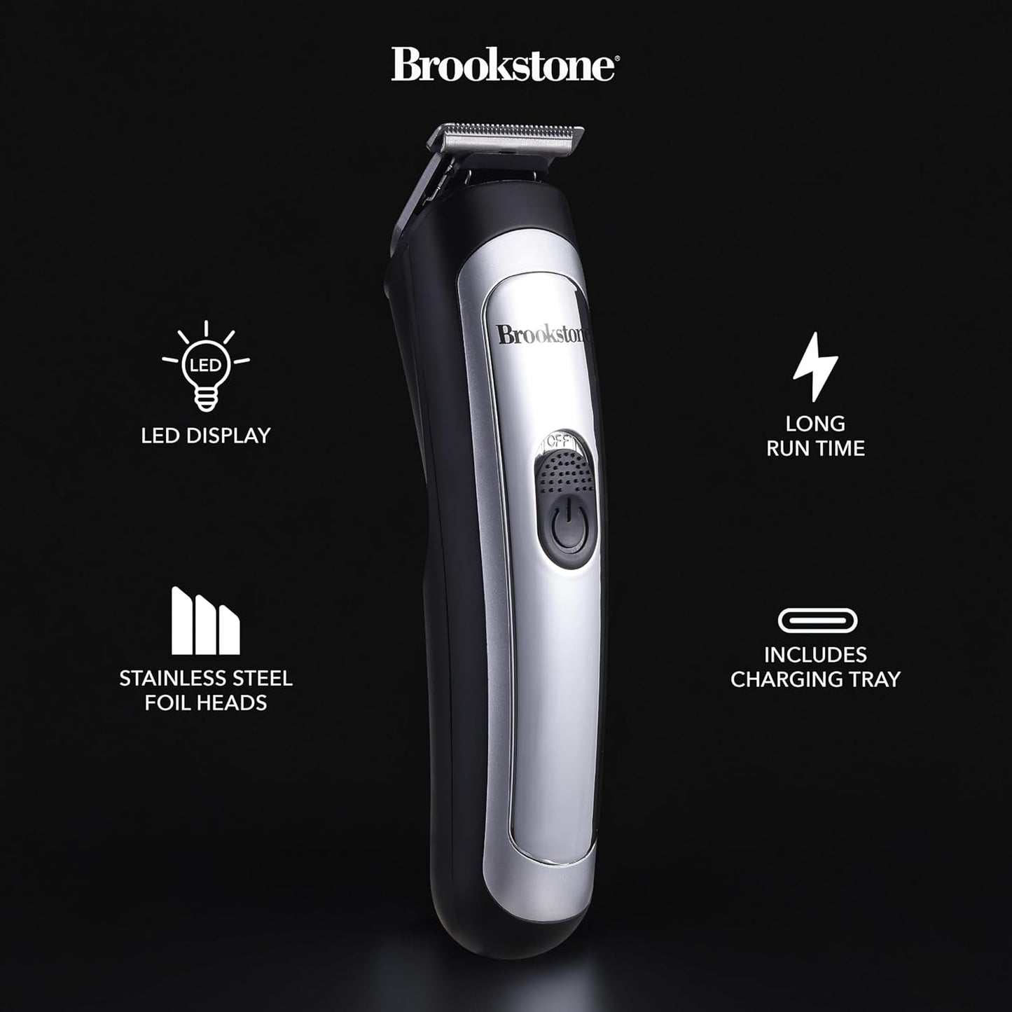 Brookstone Hair & Beard Trimmer Kit - Precision Grooming with Adjustable Combs & Accessories | 14-Piece Set