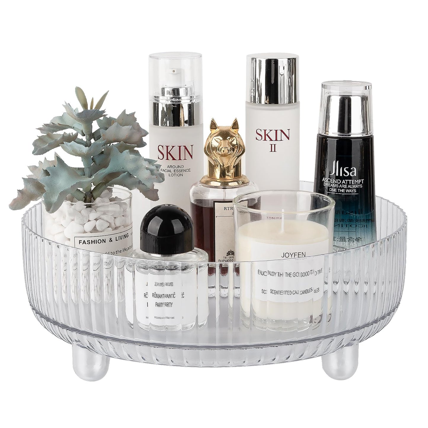 360 Rotating Makeup Organizer Perfume Tray Skincare Holder, Large Clear