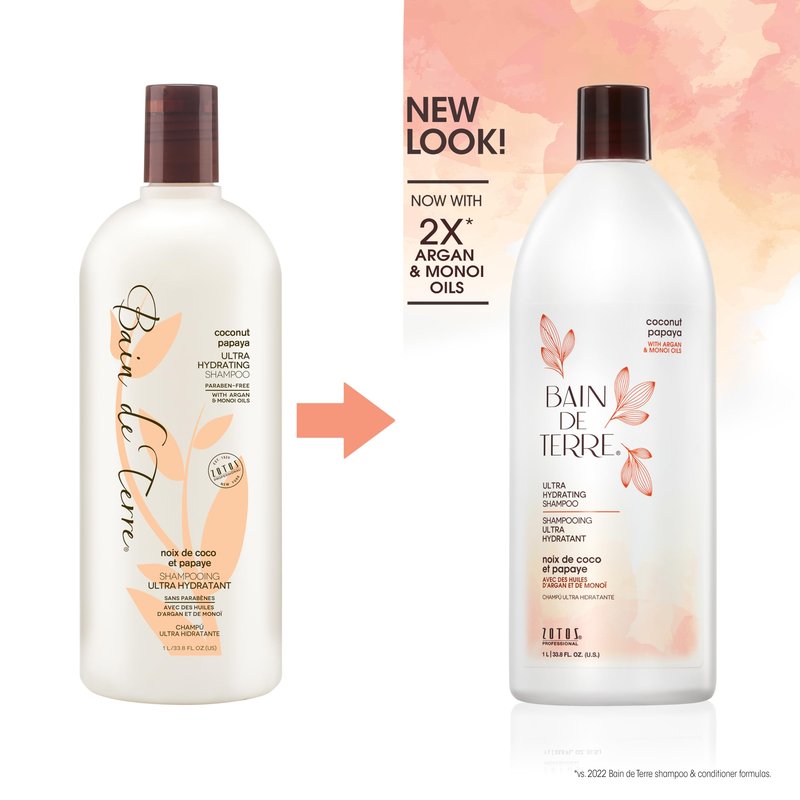Bain de Terre Ultra Hydrating Shampoo and Conditioner Set | Coconut Papaya | Hydrates Overly Dry | Damaged Hair | Paraben Free | Color-Safe | 33.8 Fl Oz
