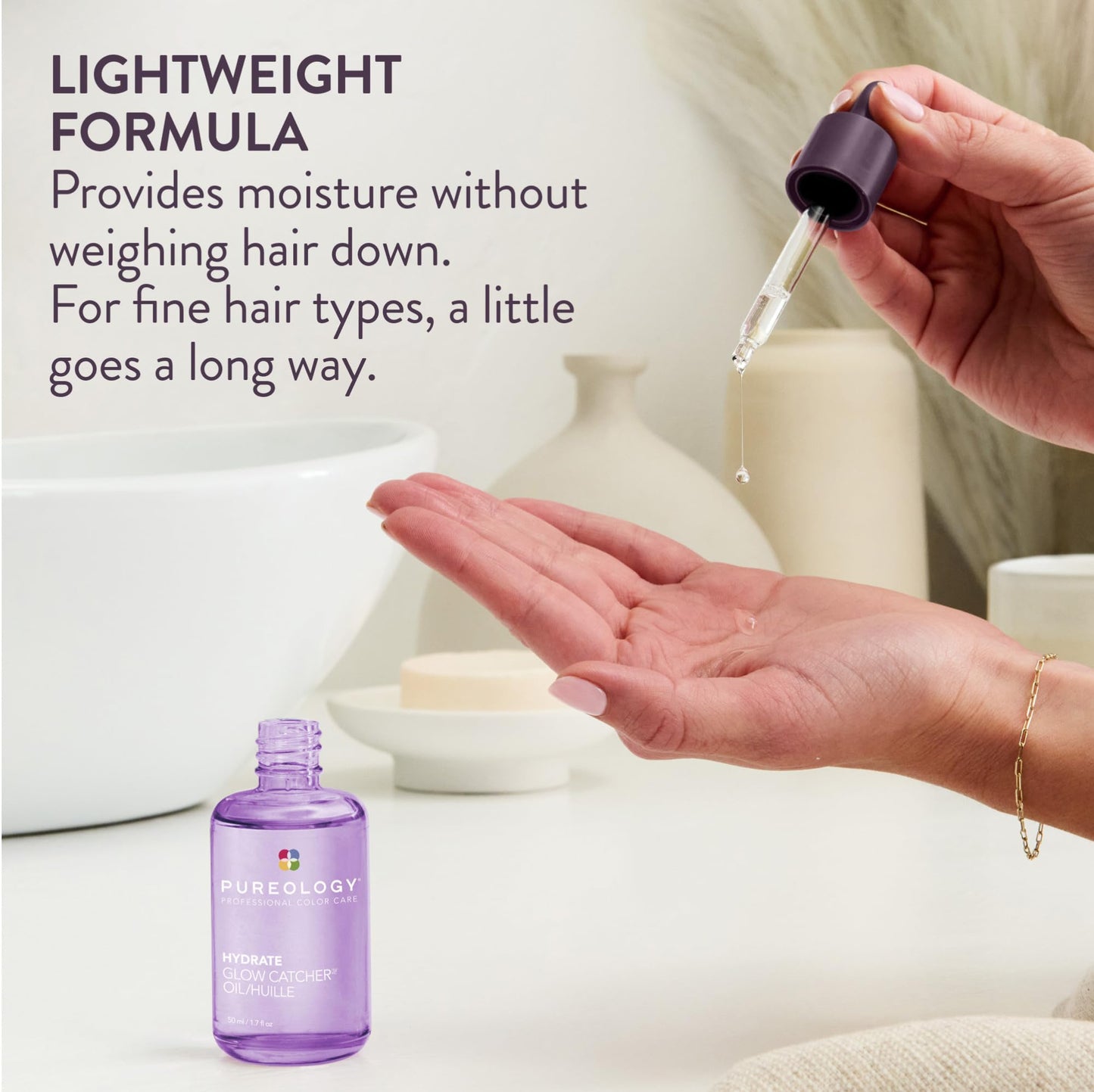 Pureology Hydrate Glow Catcher Hair Oil - Up to 72 Hours of Hydration & Shine, All Day Anti-Frizz, For Dry Hair, Lightweight Heat Protectant, Color Safe
