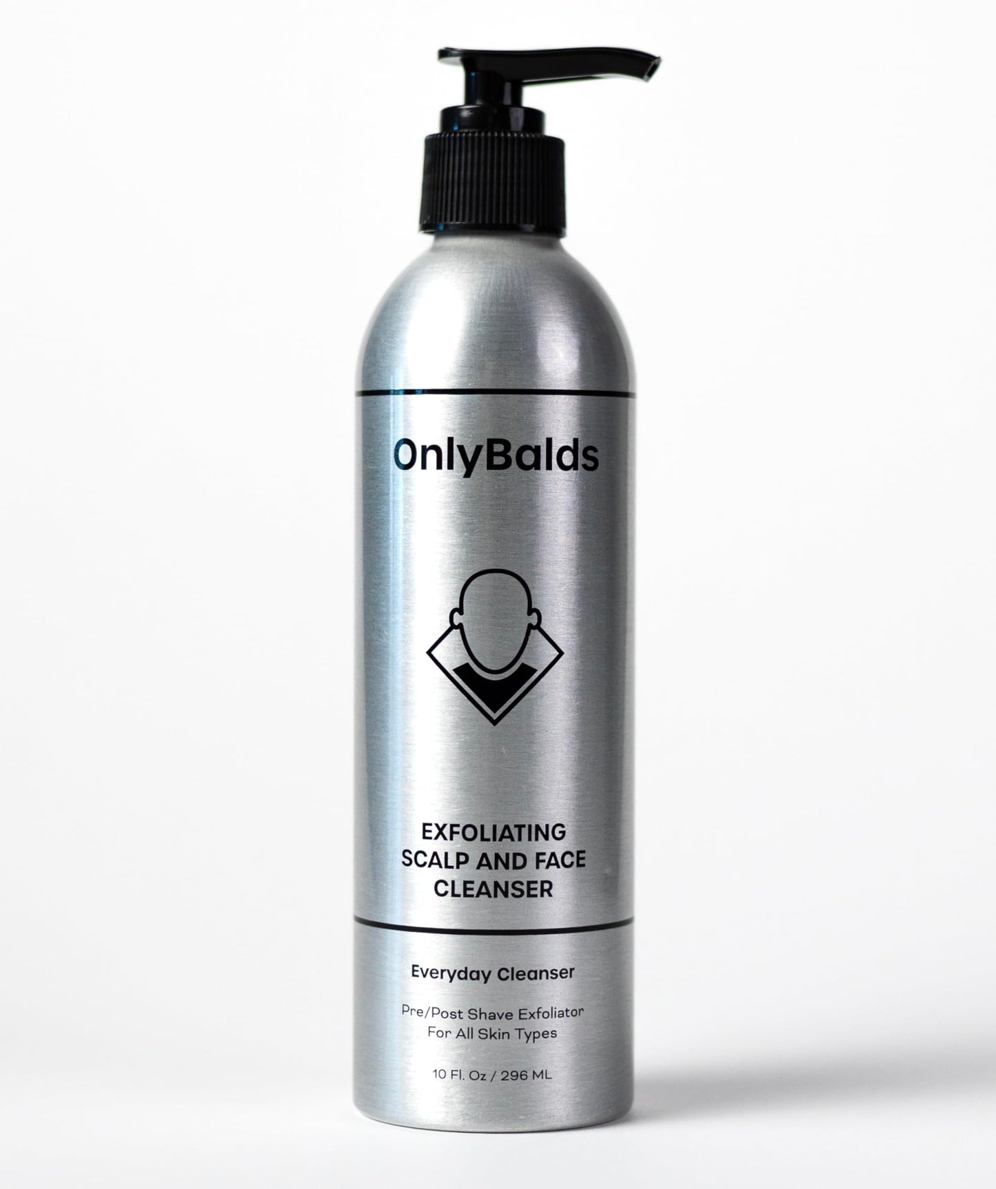 OnlyBalds Exfoliating Scalp & Face Cleanser 10oz — Premium Cleanser for Bald Men & Women, Shaved Heads & Shave Prep — Sulfate-Free, Synthetic Fragrance-Free, Dermatologist Tested