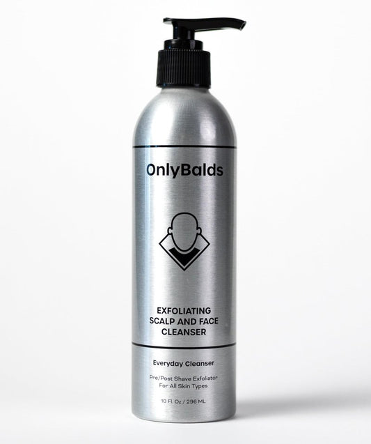 OnlyBalds Exfoliating Scalp & Face Cleanser 10oz — Premium Cleanser for Bald Men & Women, Shaved Heads & Shave Prep — Sulfate-Free, Synthetic Fragrance-Free, Dermatologist Tested