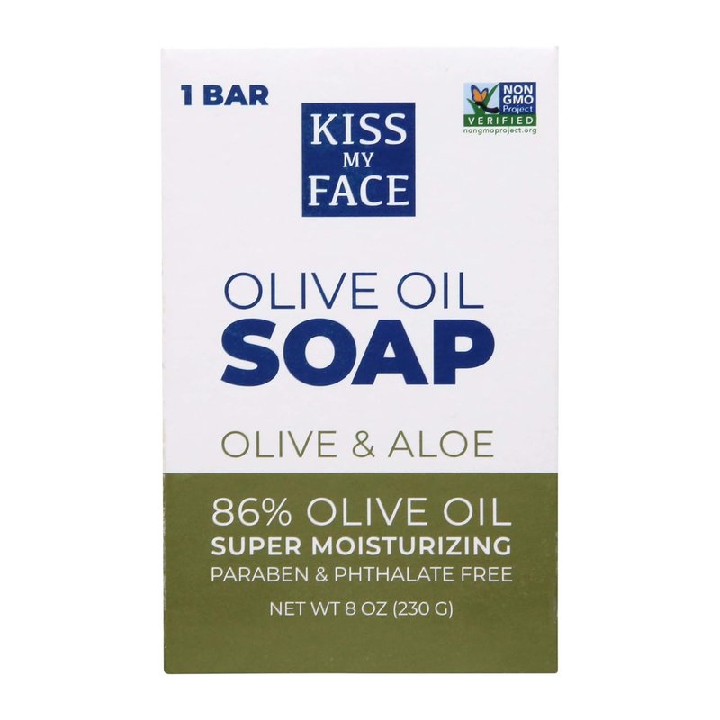 Kiss My Face Pure Olive Oil Soap - Moisturizing Aloe Vera Bar Soap | 8 oz, 8 Pack