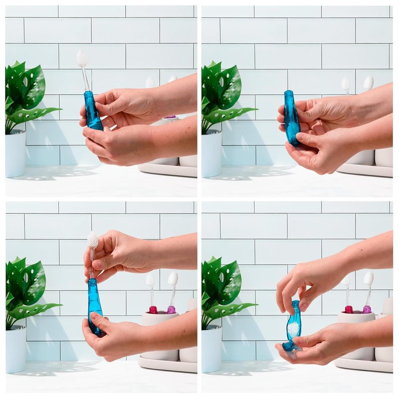 RADIUS Tour Travel Toothbrush - Replaceable Brush Head for Gum Health | Blue Smoke Green - Set of 3