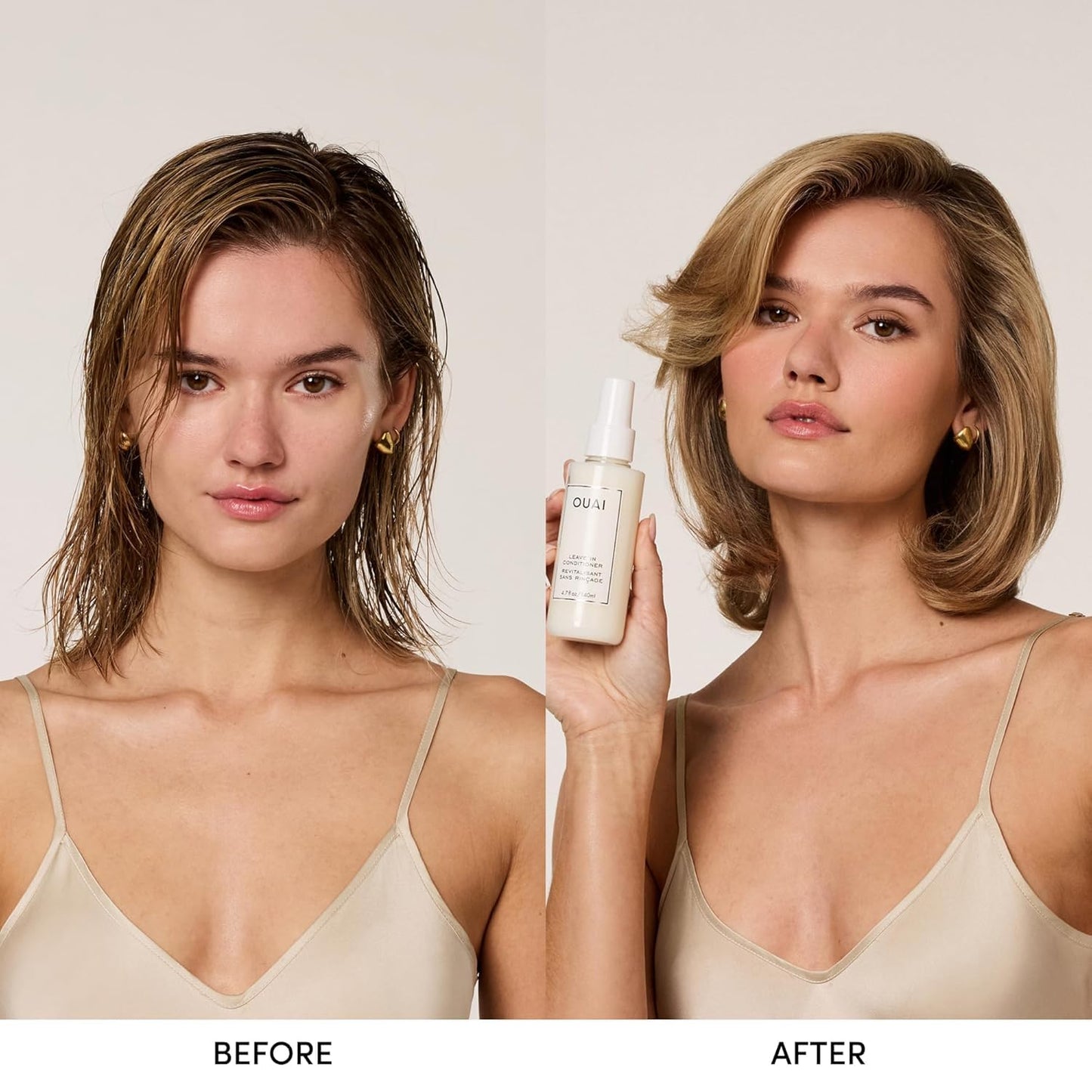 OUAI Leave In Conditioner Full Size & Travel Size - Detangling Spray & Heat Protectant Primer + Tamarind Seed, Vitamin E & Amino Acid Blend - Frizz Control, 450°F Heat Shield, 2 Count