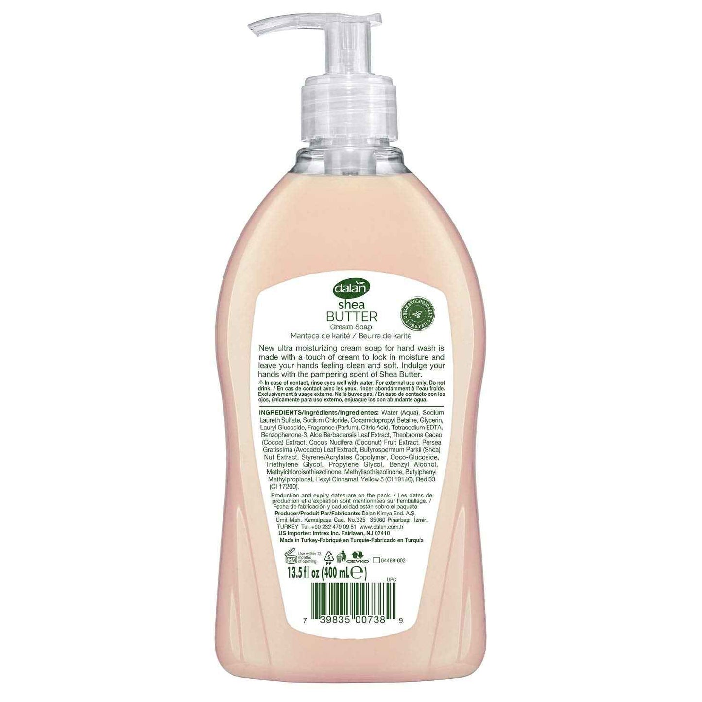 Dalan Shea Butter Cream Ultra Moisturizing Liquid Hand Soap for Normal and Dry Hands Fresh Clean and Soft Feeling (13.5 Fl Oz / 400 mL (Pack of 3))