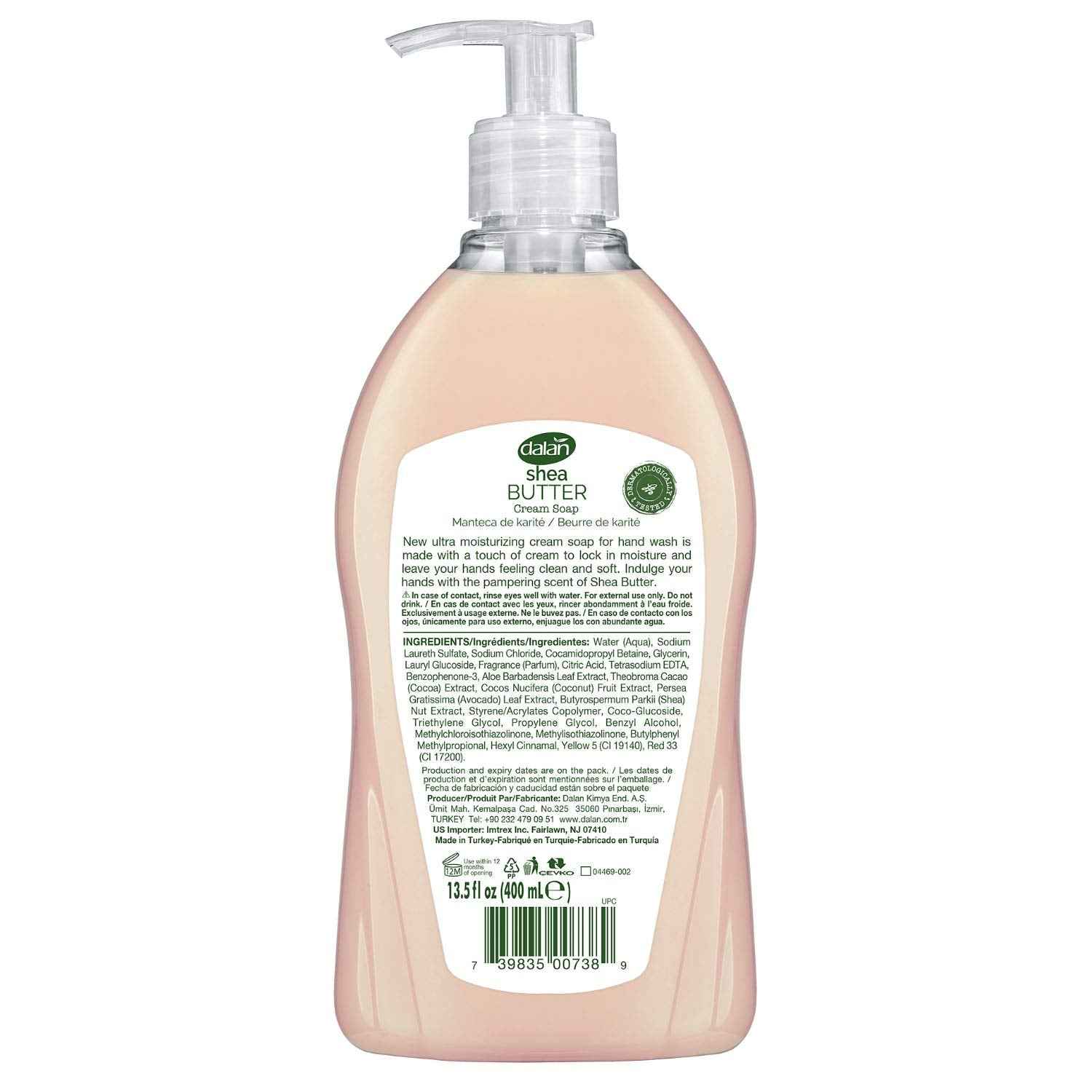 Dalan Shea Butter Cream Ultra Moisturizing Liquid Hand Soap for Normal and Dry Hands Fresh Clean and Soft Feeling (13.5 Fl Oz / 400 mL (Pack of 3))