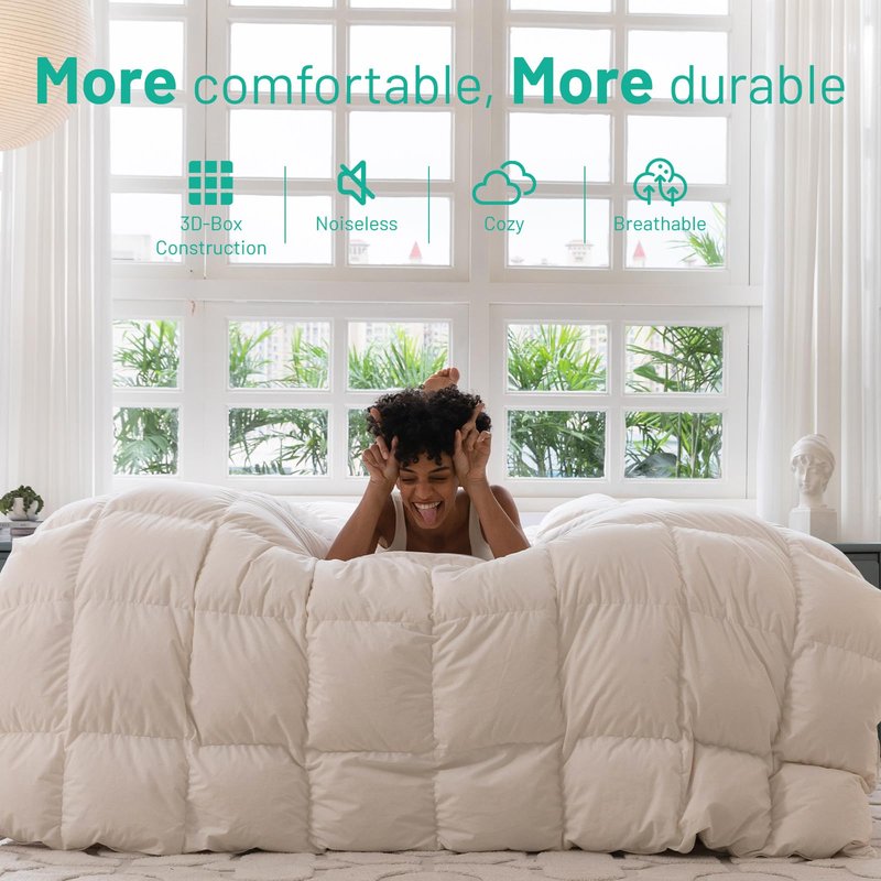 Three Geese Down Feathers Fiber Comforter Twin Size - 750 Fill Power All Season Down Duvet Insert, Ultra-Soft Hotel Collection Down Comforter, Baffle-Box Design - Noiseless -Medium Warmth.
