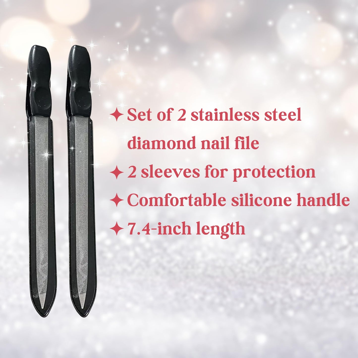 Metal Nail File 2-Pack with Case, Stainless Steel Diamond Nail File for Natural Nails, Double-Sided Fine & Coarse Fingernail File, Precision Shaping, Manicure Tool Gift