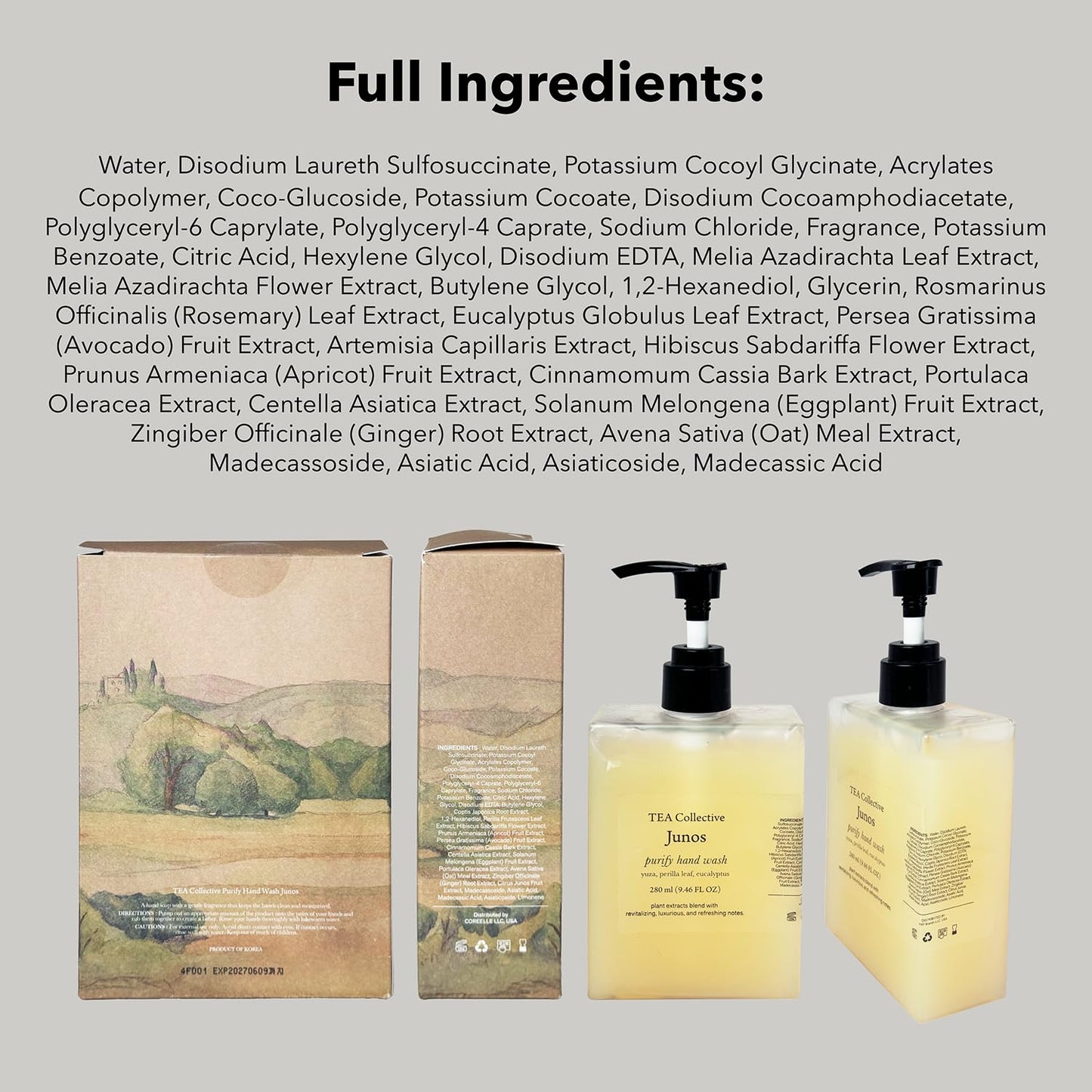 TEA Collective Junos Purify Hand Wash | Yuzu, Perilla Leaf, Eucalyptus | 9.46 Fl Oz | Product of Korea