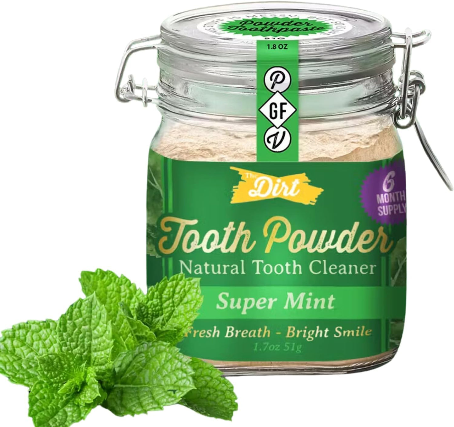 The Dirt - Remineralizing Tooth Powder, Natural Fluoride-Free Teeth Whitening Powder with Hydroxyapatite, Flouride & Gluten Free, Organic Vegan (Super Mint, 25g: 3 Month Supply)